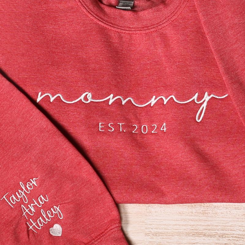 Custom Embroidered Mama Sweatshirt With Kids Names On Sleeve