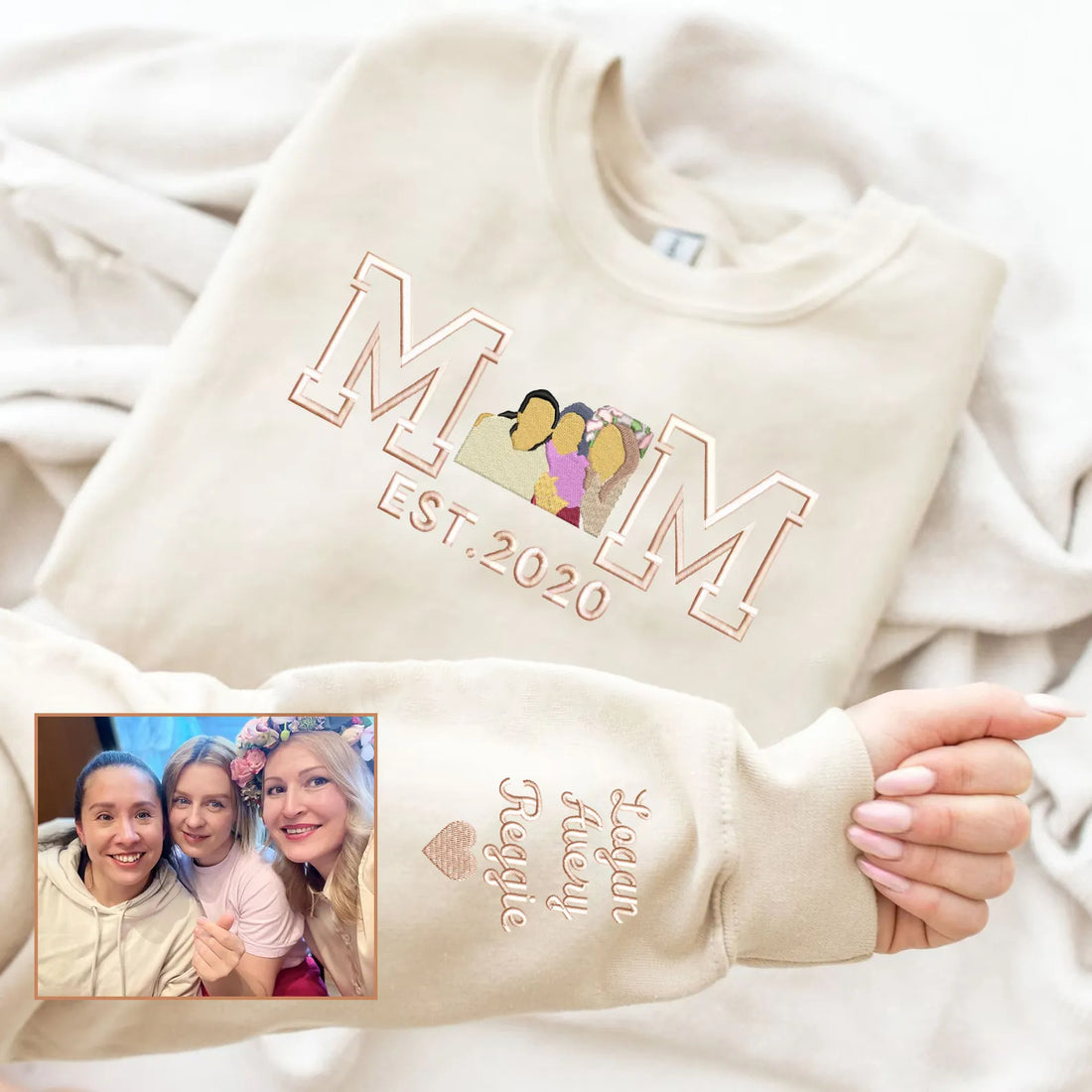 Custom Embroidered Portrait Sweatshirt Best Gift For Mom