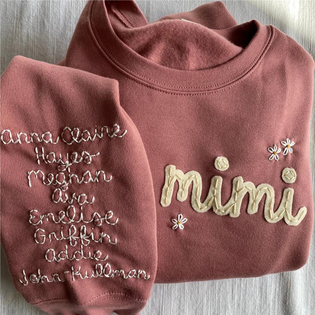 Mimi With Daisies-  Mama Embroidered Sweatshirt