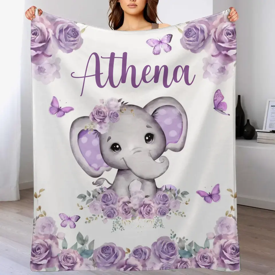 Personalized Baby Elephant Name Blanket Collection - Best Gift Idea for Baby Toddler Grandkids