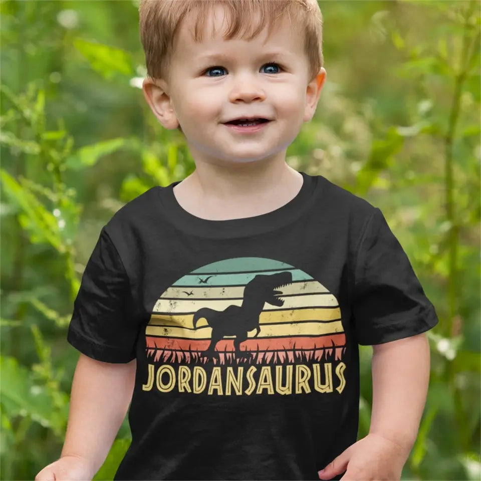 Personalized Retro Dinosaur Shirt - KidsSaurus Birthday Shirt Custom Gift for Kids