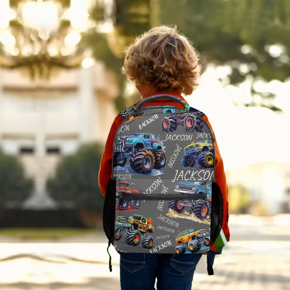 Monster Truck Personalized Kids Backpack - Back To School Gifts For Kids