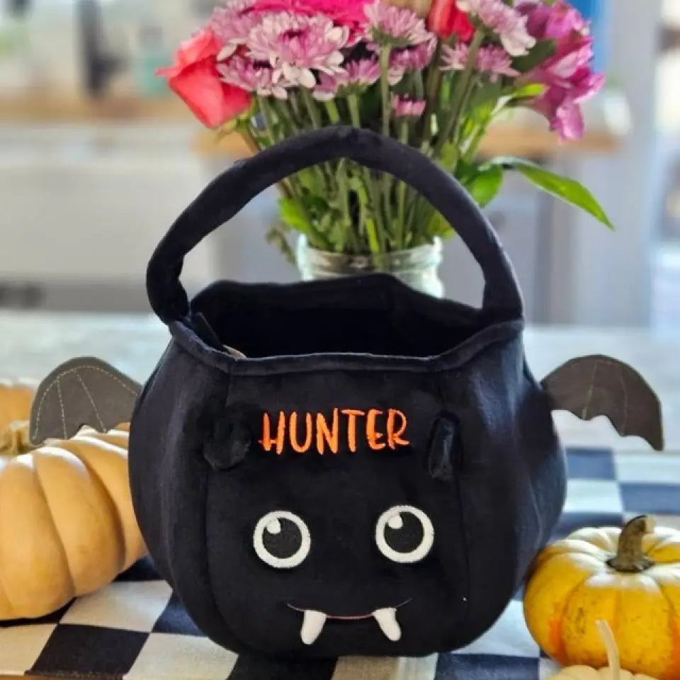 Bat Custom Halloween Bag - Embroidered Name Personalized Trick or Treat Bucket