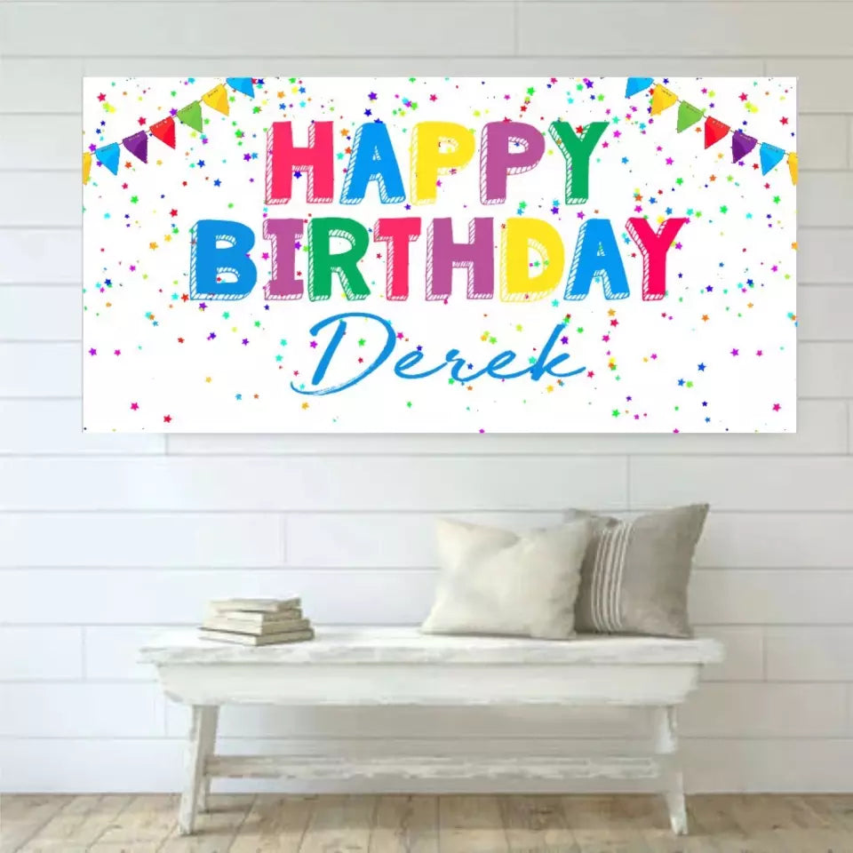 Personalized Birthday Banner - Rainbow Star Birthday Banner Backdrop