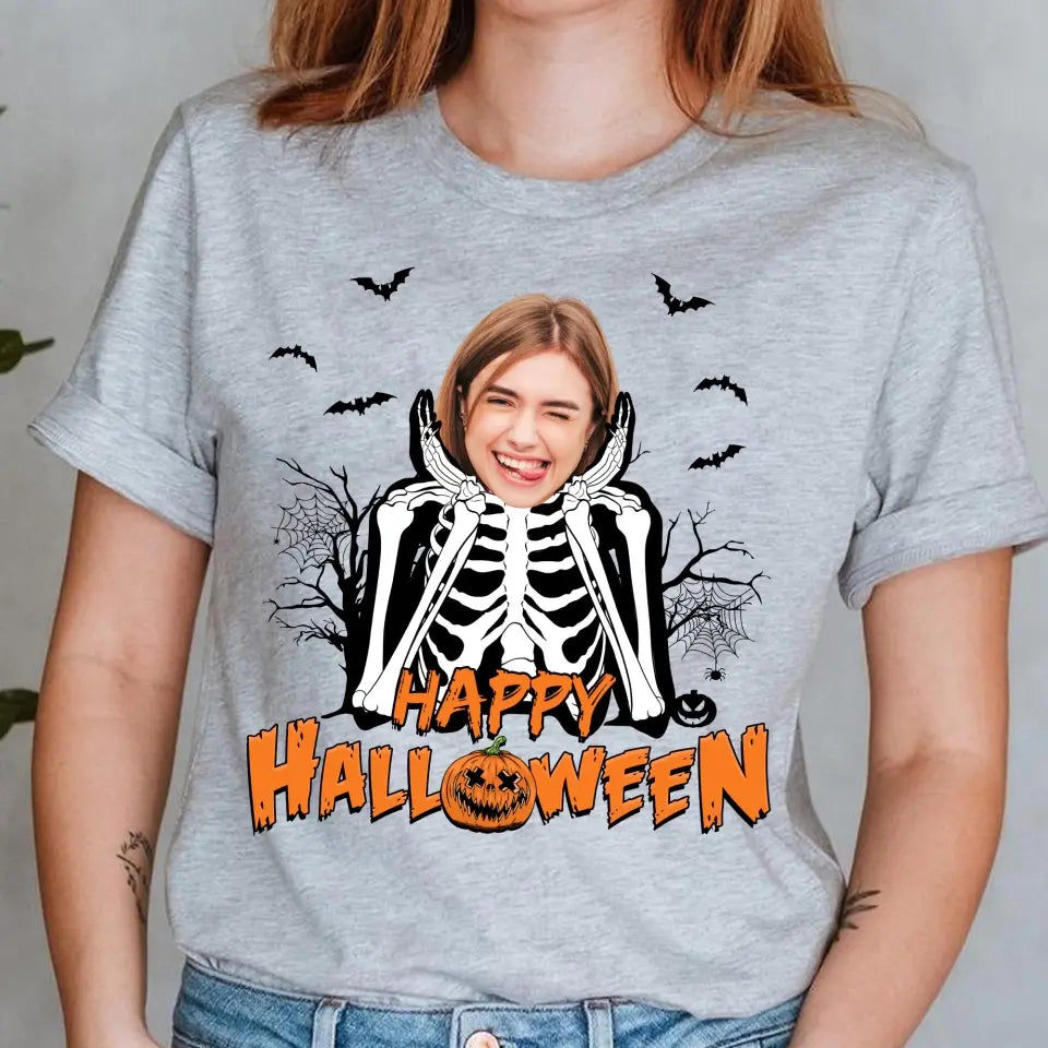 Personalized Halloween Skeleton Costume Sweatshirt - Custom Halloween Photo T-Shirt