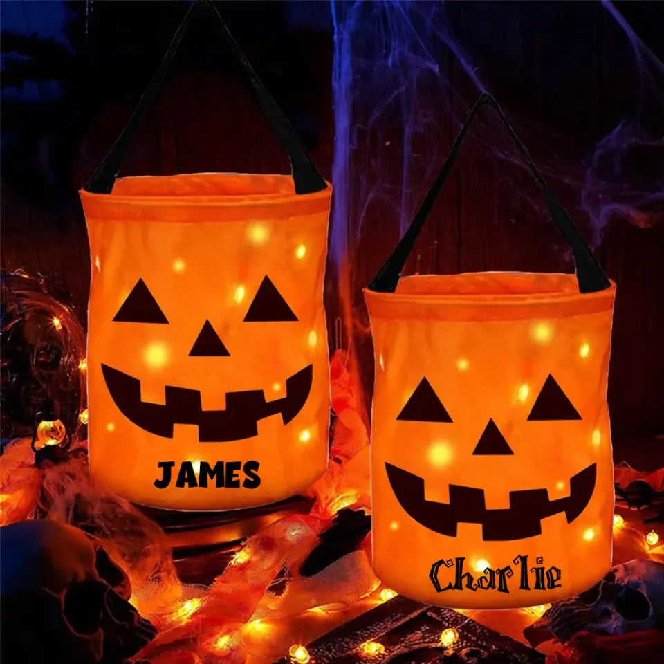 Personalized Halloween LED Light Pumpkin Bucket _ C (4)