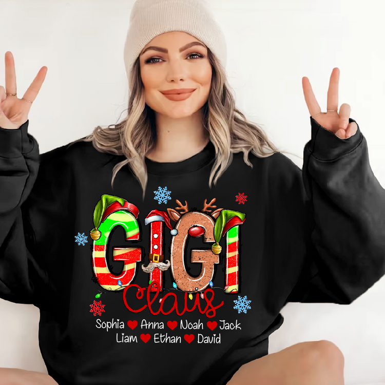 Personalized Xmas Santa Reindeer Grandma Claus Sweatshirt