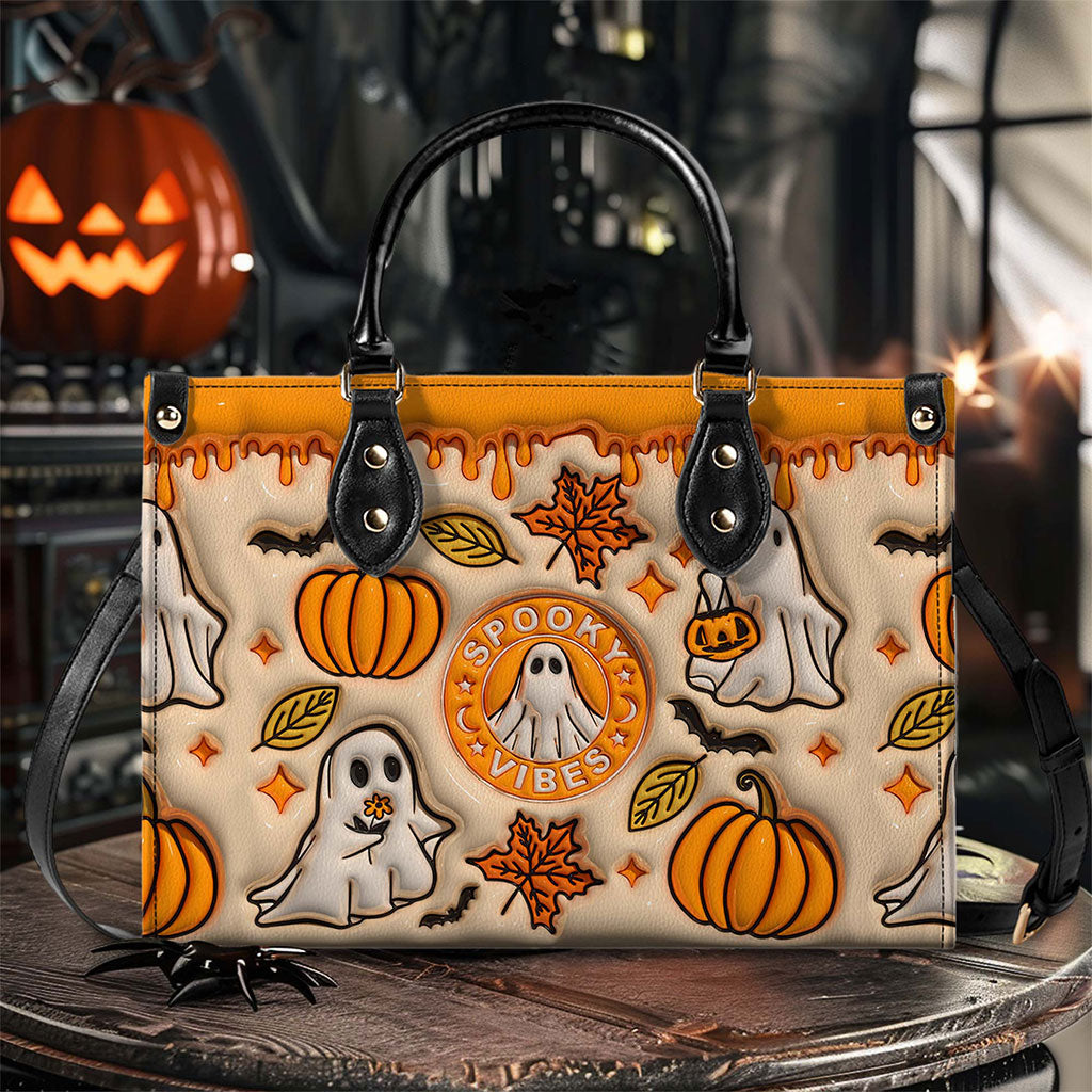 Halloween Spooky Vibe Print 3D Inflated Leather Handbag/Leather Wallet