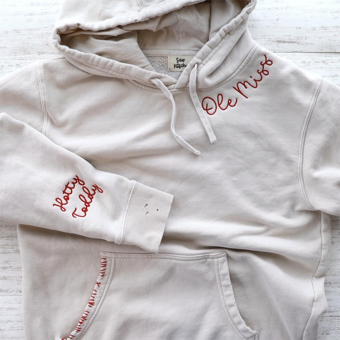 Custom Vintage Mama Embroidered Hand Distressed Hoodie