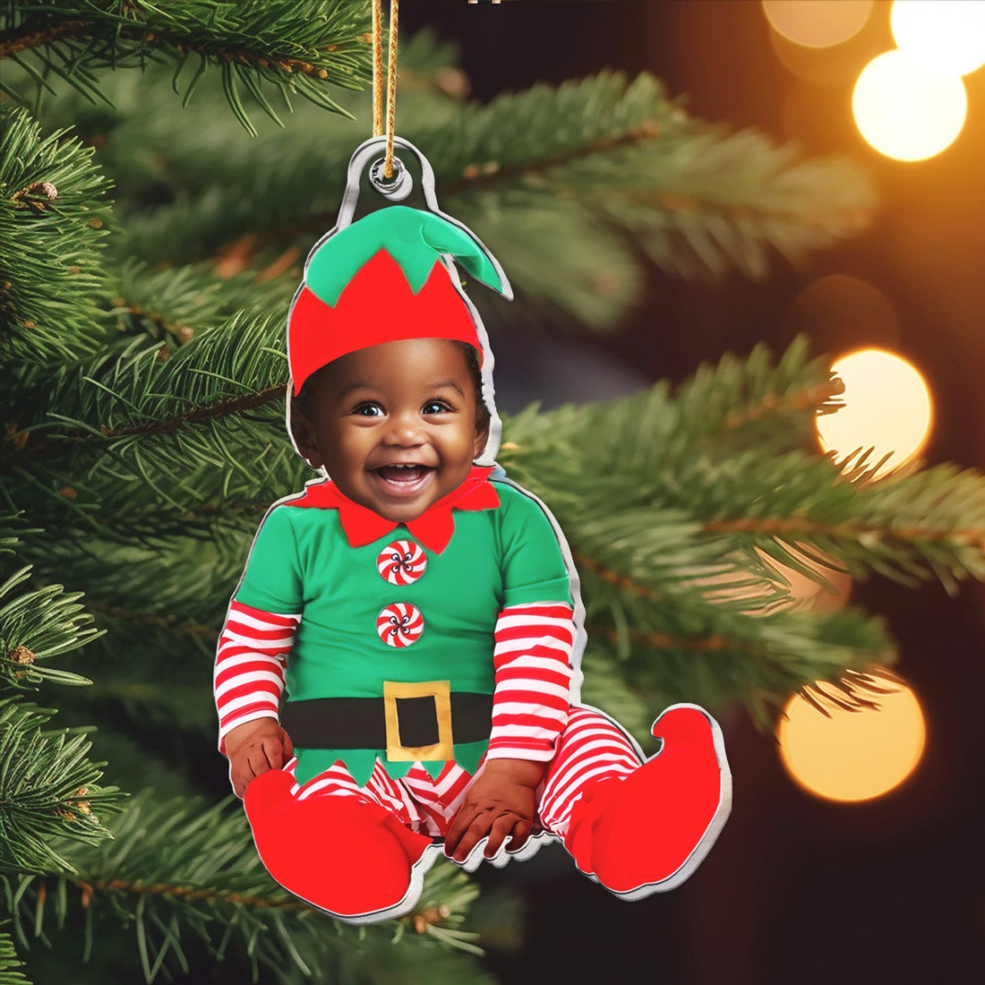 Personalized Newborn Photo First Christmas Baby Elf Ornament