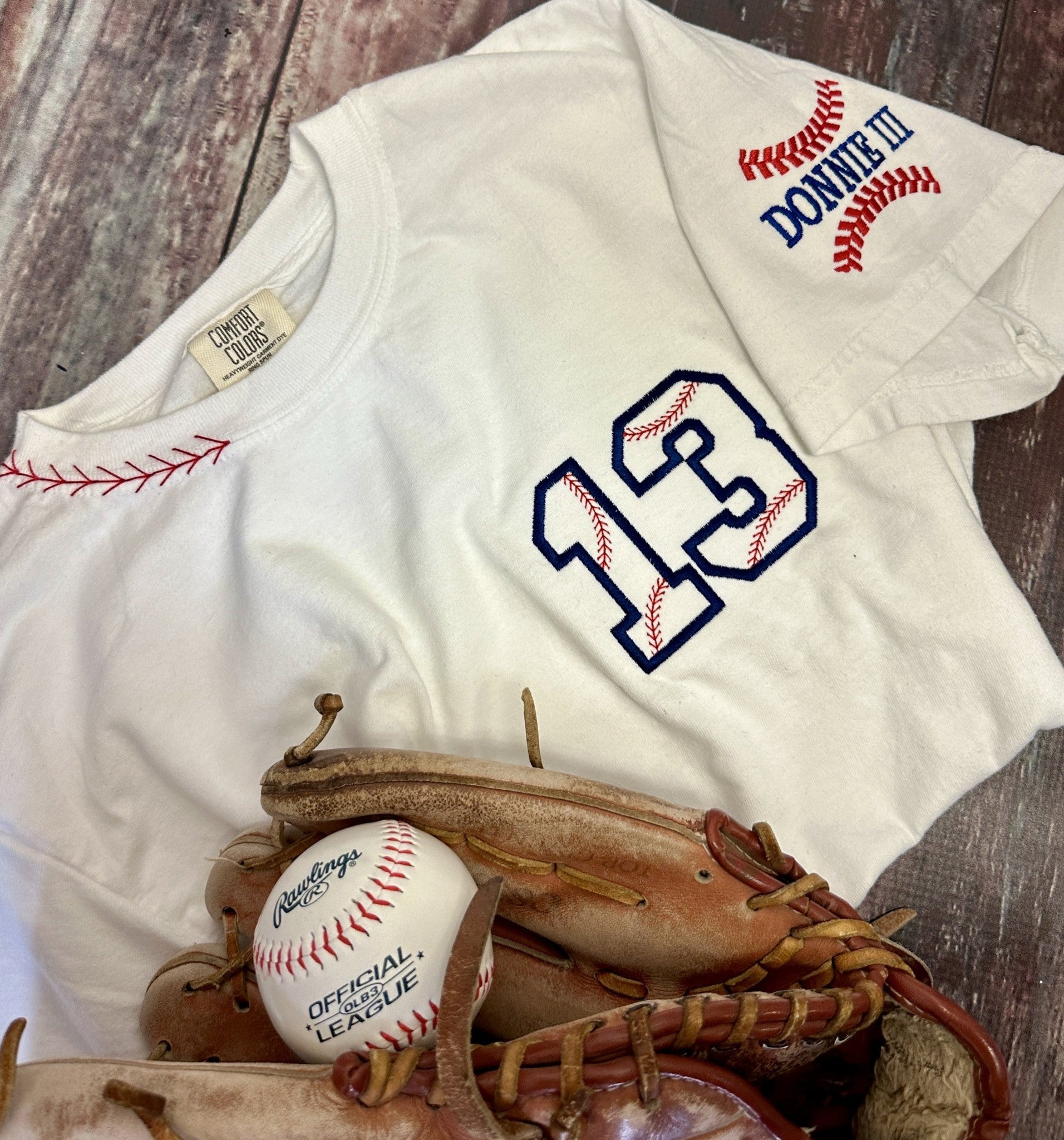 Personalized Baseball Neckline Embroidery Family Cheer T-Shirt