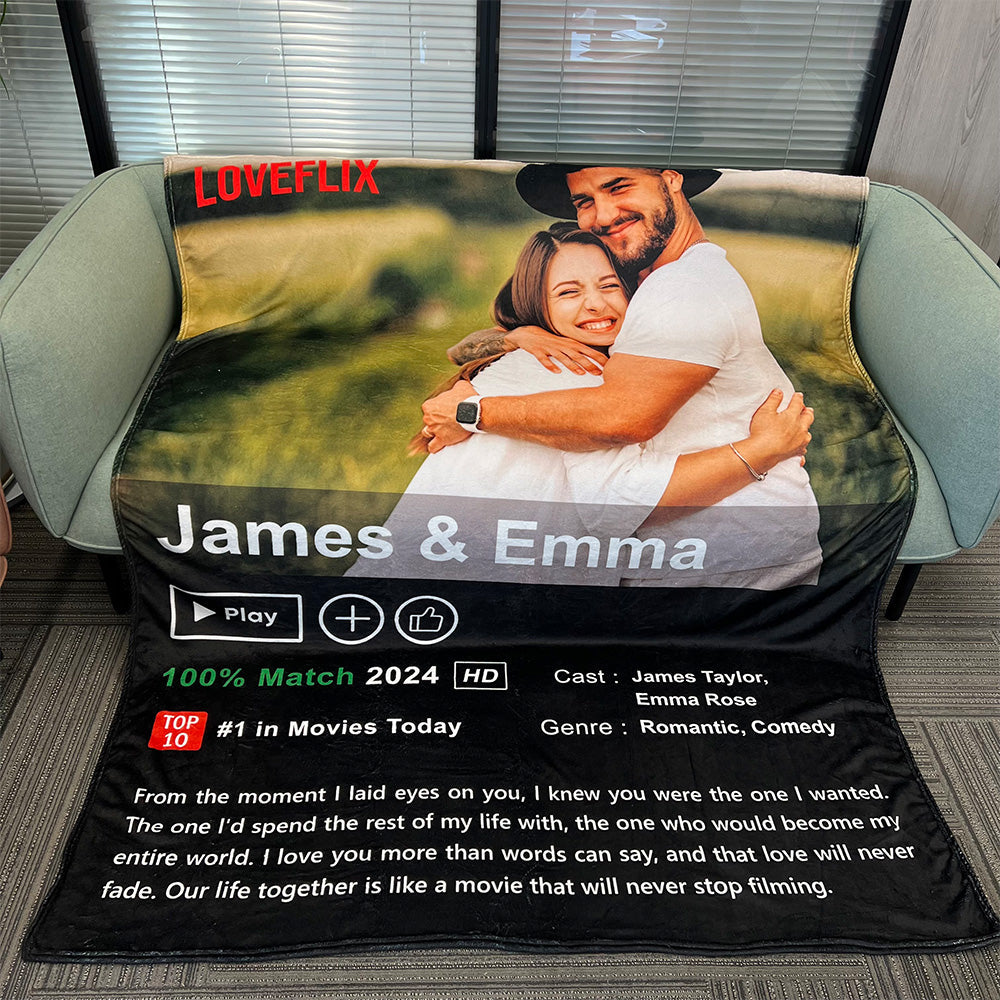 Custom LOVEFLIX Movie Photo Blanket with Your Love Story