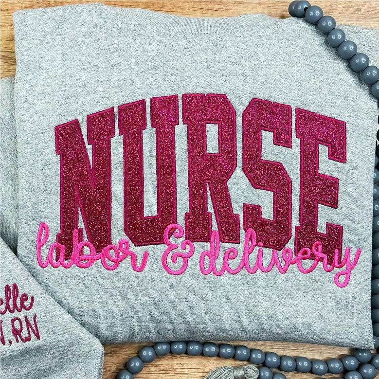 NURSE Custom Glitter Embroidered Sweatshirt