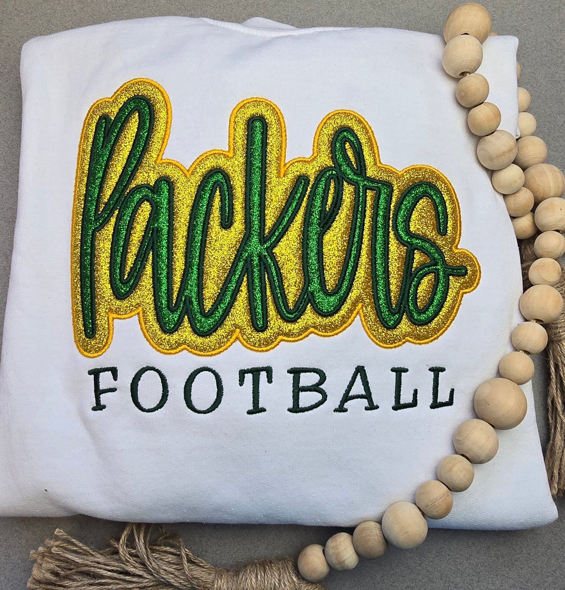 Personalized Embroidered Packers Glitter HOODED Sweatshirt with Border