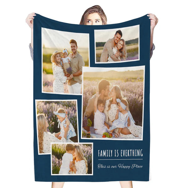 Personalized 5 Photos Fleece Blankets - Family Is Everything