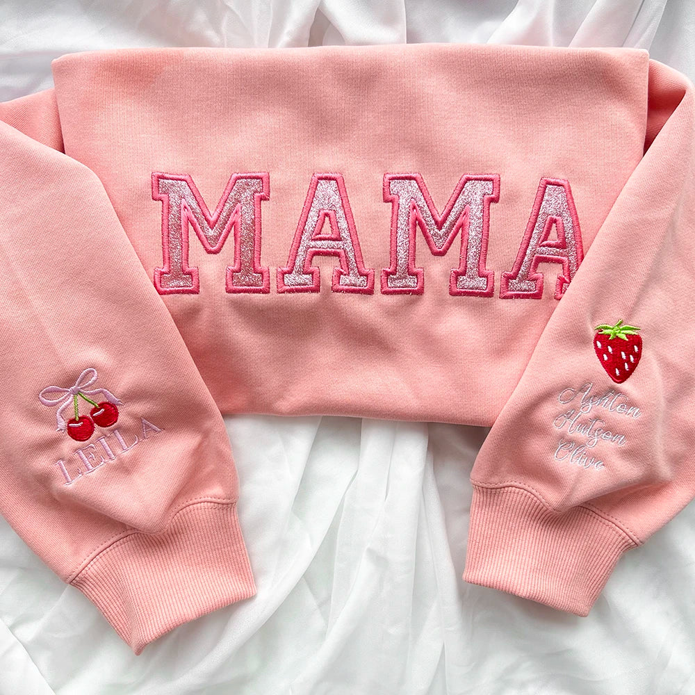 Custom MAMA Pink Strawberry Glittered Sweatshirt