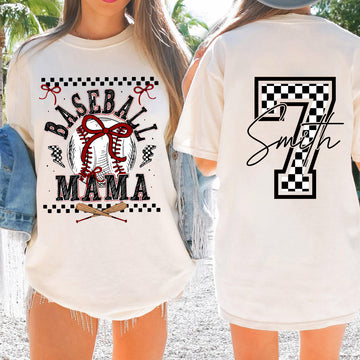 Personalized Retro Checkered Baseball Mama Two Side Design Shirt