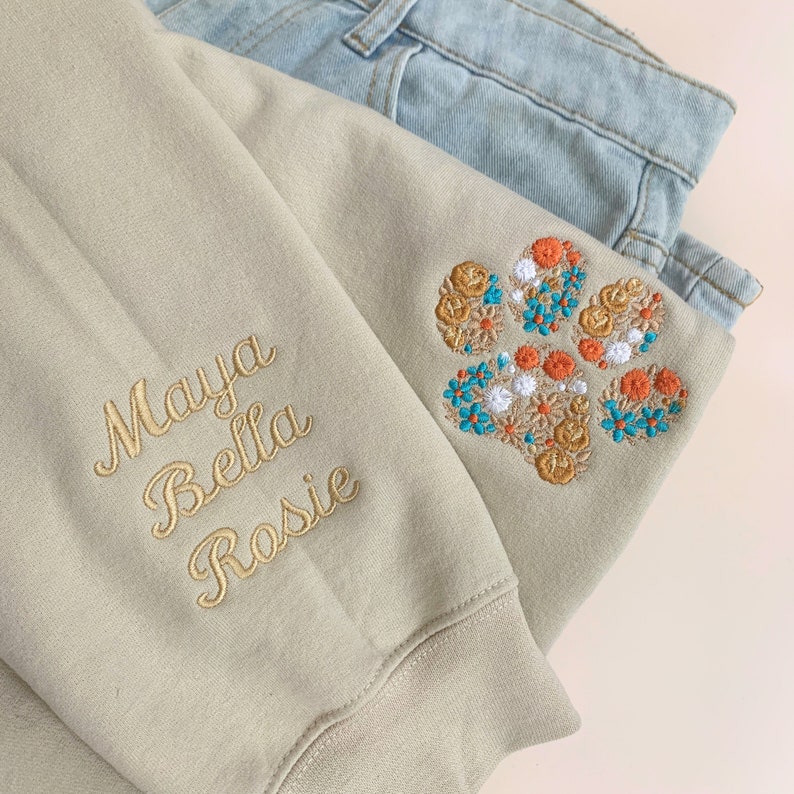 Floral Embroidered Pet Pawprint Sweatshirt/Zip Sweatshirt