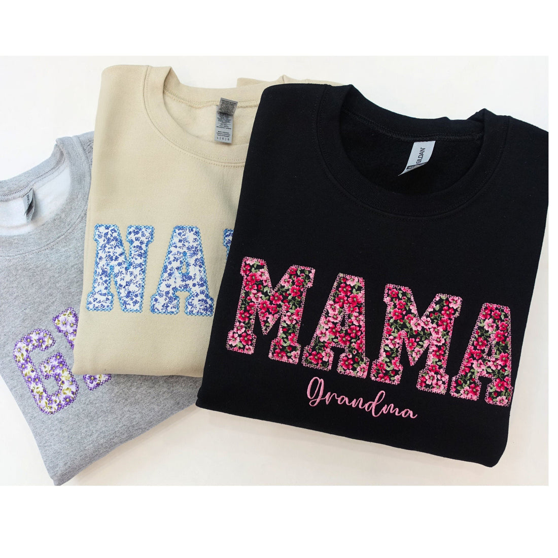 Custom Lace Design Embroidery Grandma Floral Applique Sweatshirt