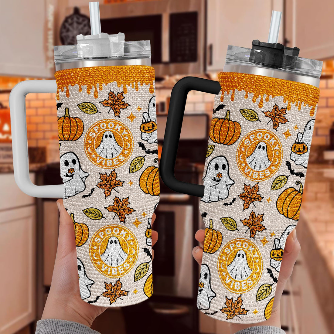 Halloween Pumpkin Bling Tumbler - Spooky Vibe Tumbler