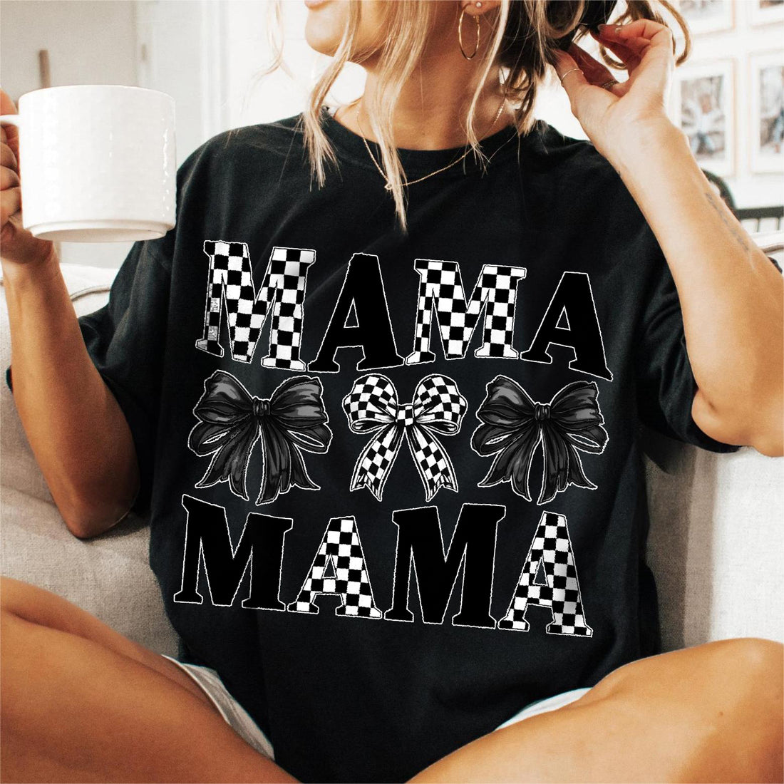 Personalized Mom Checkered Bow Tshirt