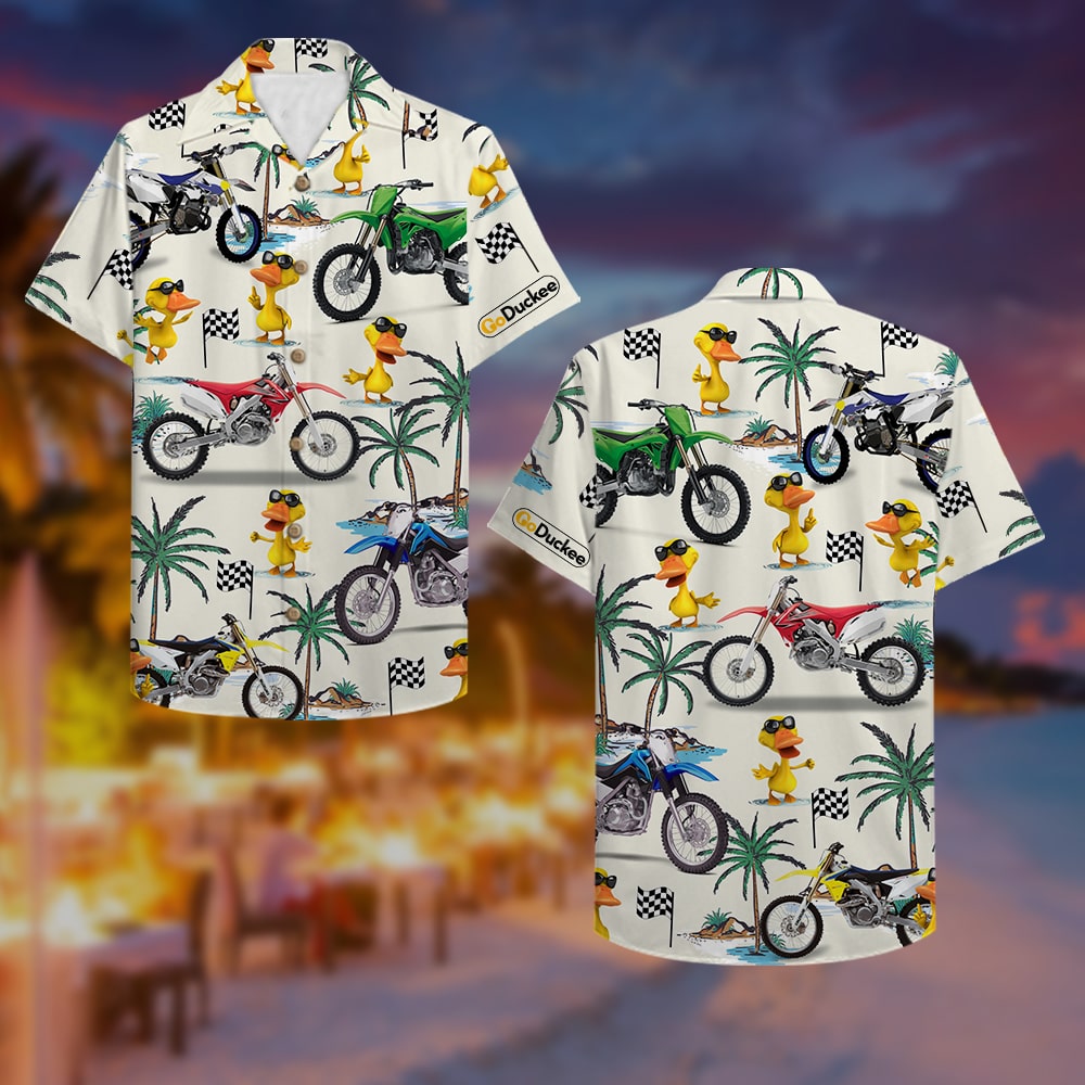 Motocross Duck Hawaiian Shirt - Dirt Bike and Fancy Duck Pattern