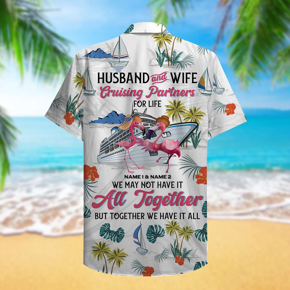 Personalized Cruising Partners Hawaiian Shirt - Flamingo Husband And Wife