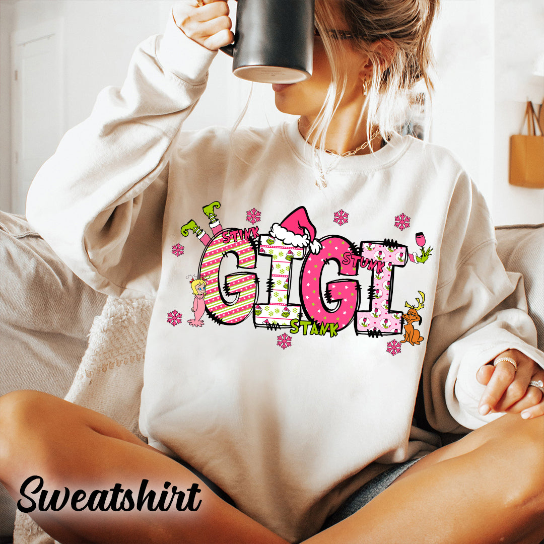 Personalized Gigi Mom With Kids Names Christmas Grinch Sweatshirt