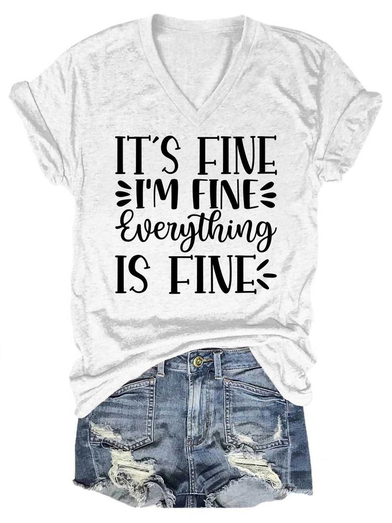 Women's It's Fine I'm Fine Long Sleeve V-Neck T-Shirt