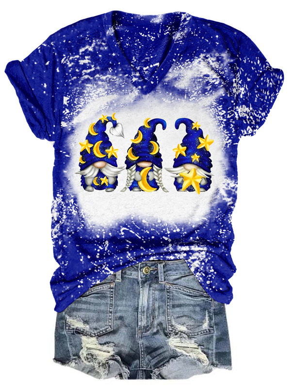 Star Moon Gnomes Tie Dye V Neck T-shirt