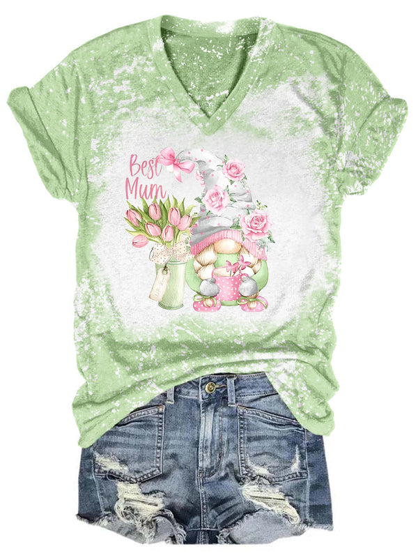 Best Mom Floral Gnome Tie Dye V Neck T-shirt