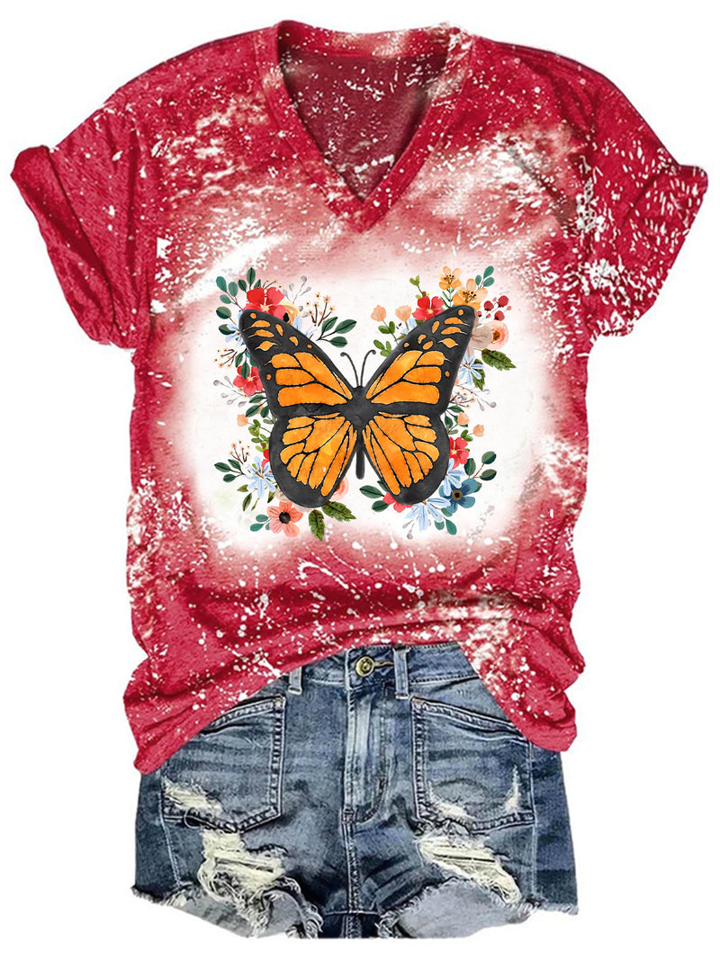 Women's Floral Butterfly Tie-Dye T-Shirt