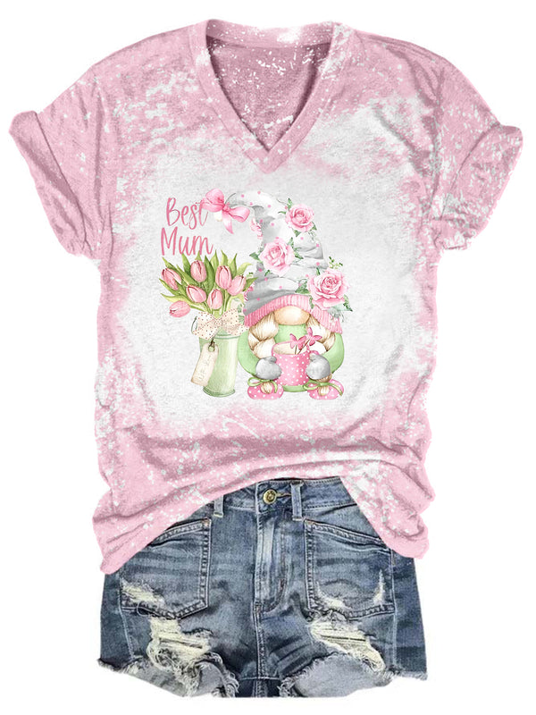 Best Mom Floral Gnome Tie Dye V Neck T-shirt