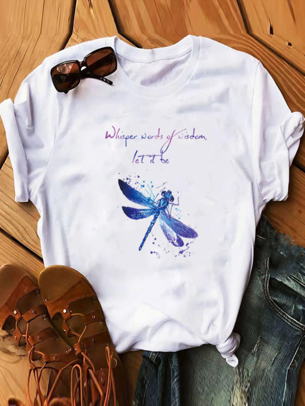 Dragonfly Printed Casual Short Sleeve T-shirt