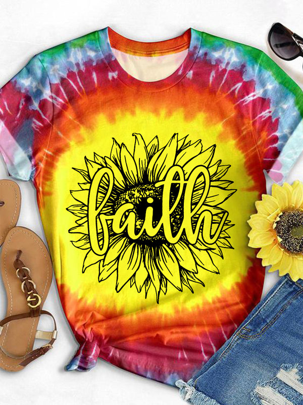 Faith Sunflower Print Tie Dye  T-Shirt
