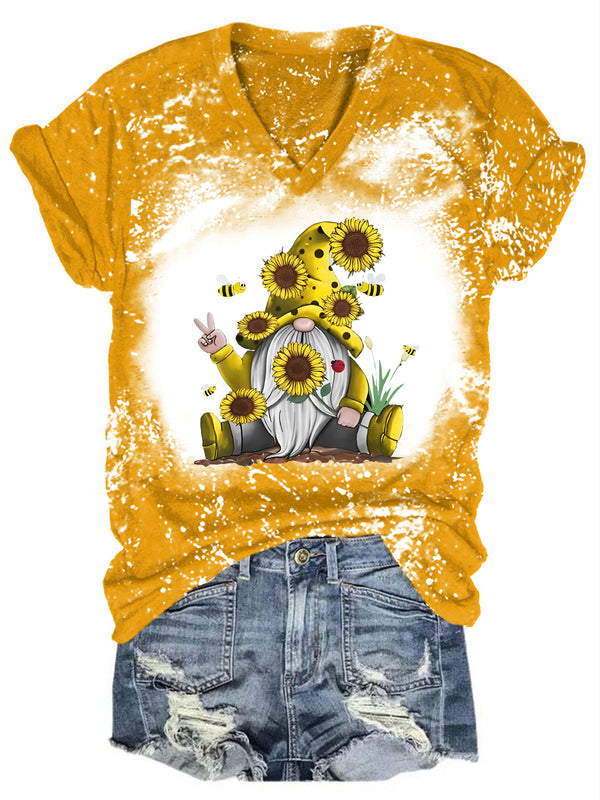 Women's Sunflower Gnome Short Sleeve Tie Dye T-Shirt