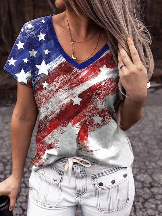 Women's American Flag Print Loose Casual T-Shirt