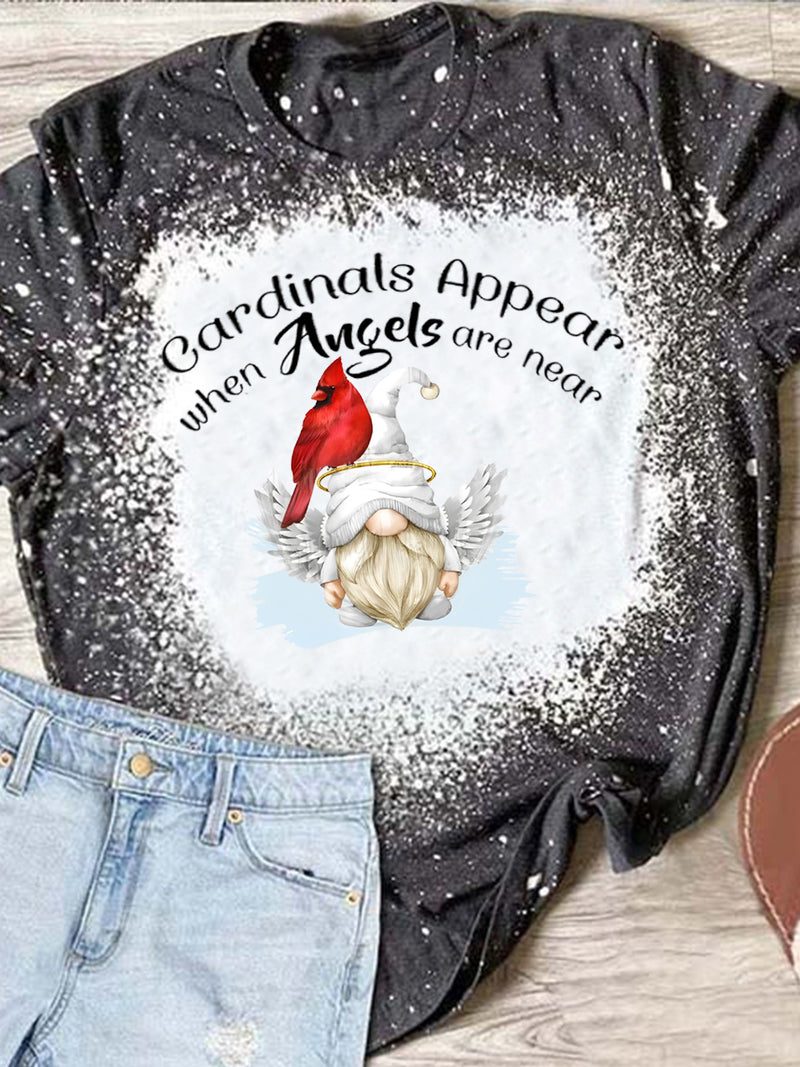 Women's Cardinal Gnome Print Crew Neck T-Shirt