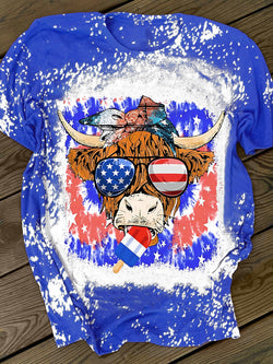 American Cow Tie-Dye Print Crew Neck T-Shirt