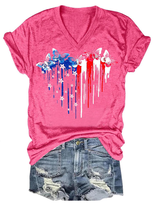 Women's Independence Day Butterfly Print T-Shirt
