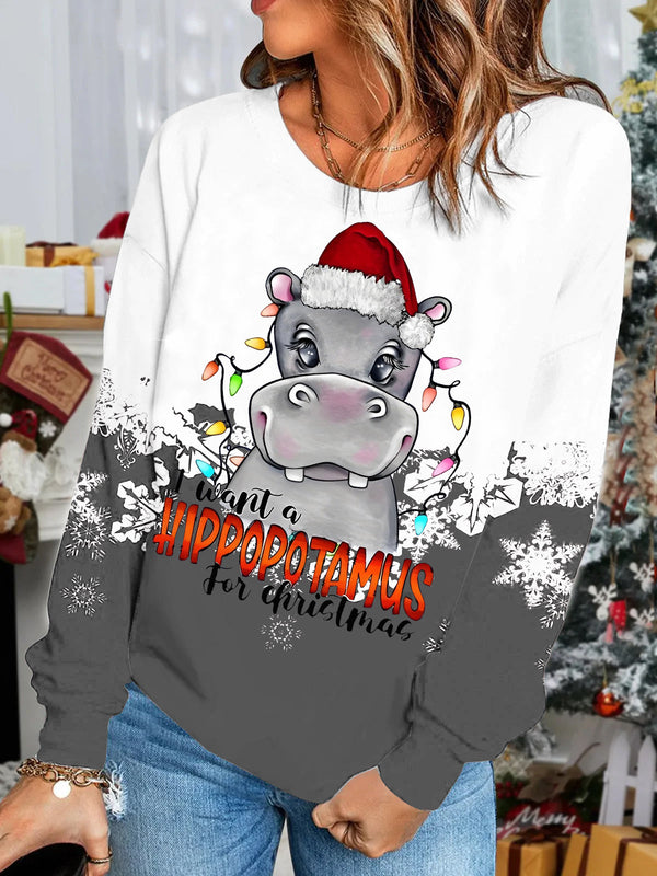 I Want A Hippopotamus For Christmas Snowflakes Long Sleeve Shirt