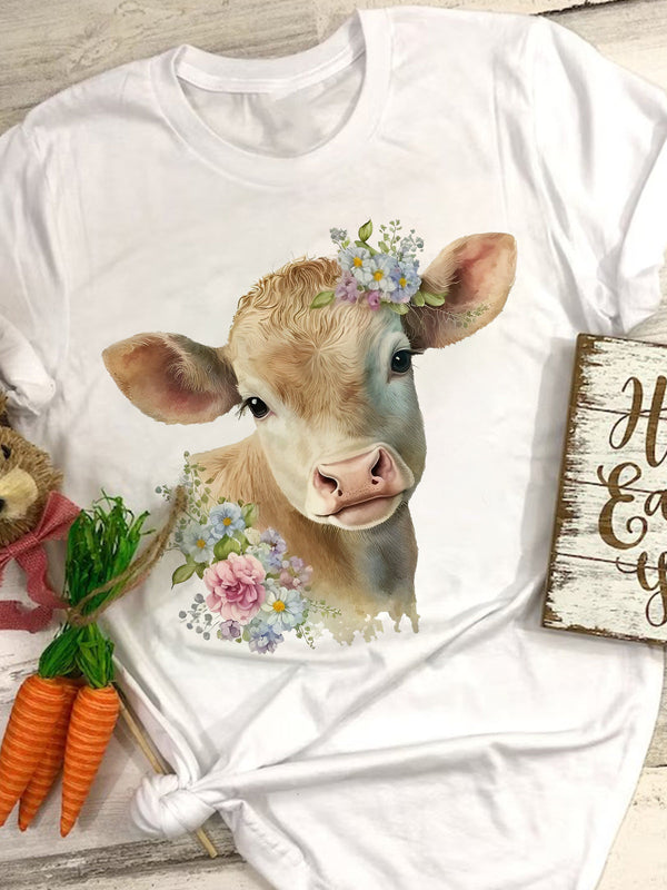 Floral Cow Print T-Shirt