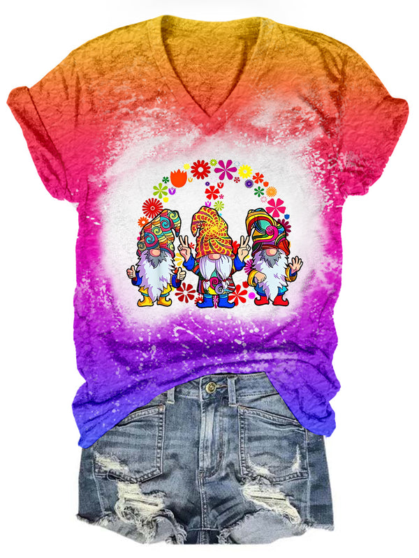 Women's Hippie Gnome Print Gradient Tie Dye Top