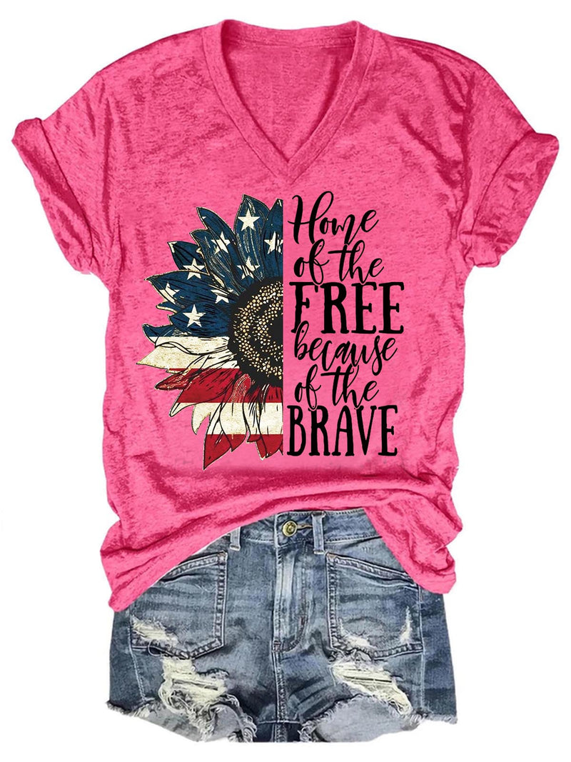 Women's  Home Of The Free Because Of The Brave Independence Day T-Shirt