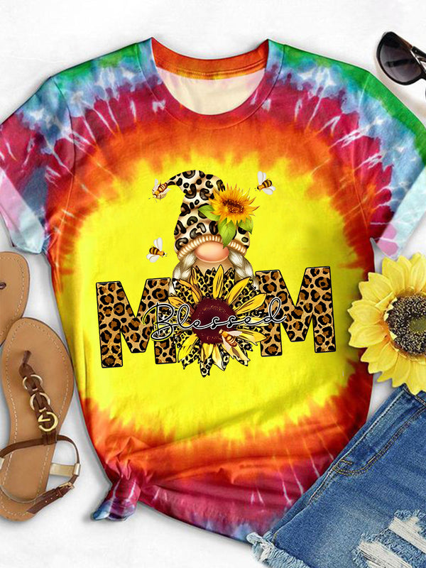 Sunflower Mom Gnome Tie Dye T-shirt