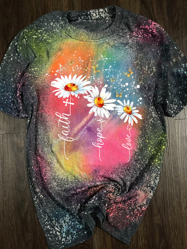 Women's Daisy Faith Print Tie Dye T-Shirt