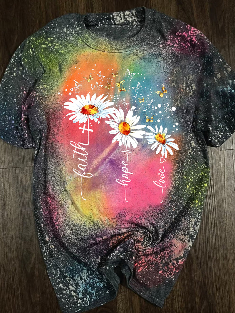 Women's Daisy Faith Print Tie Dye T-Shirt