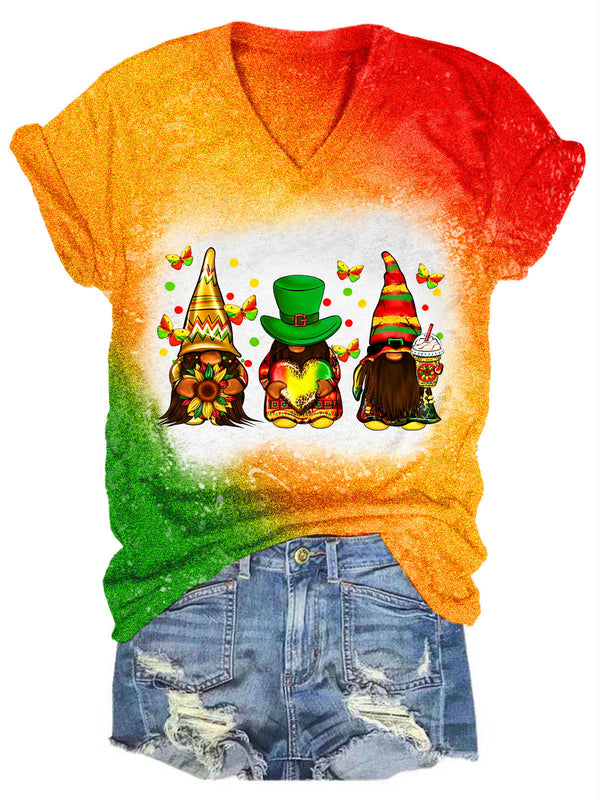Cinco De Mayo Gnomes Glitter Print V-Neck T-Shirt