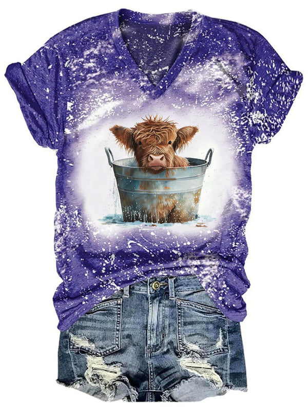 Women's Funny Cow Print Tie Dye T-Shirt