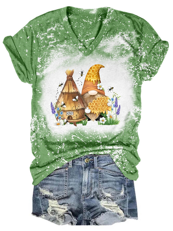Honey Comb Gnome Tie Dye V Neck T-shirt